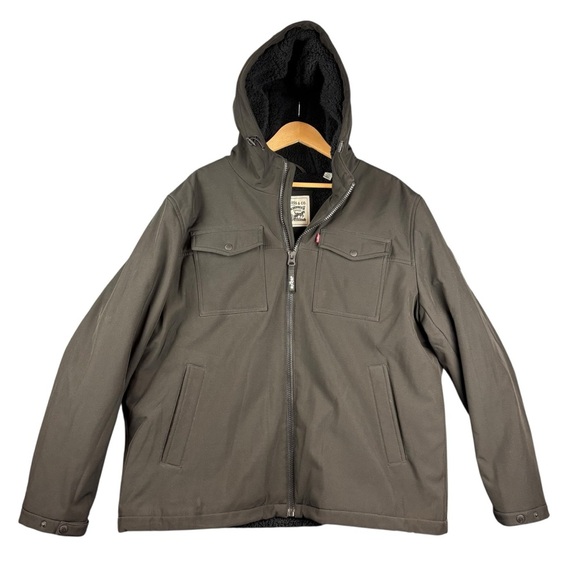 EUC Levi's Men’s Softshell Sherpa-lined Black Hooded Performance Jacket Sz XXL - Picture 2 of 15